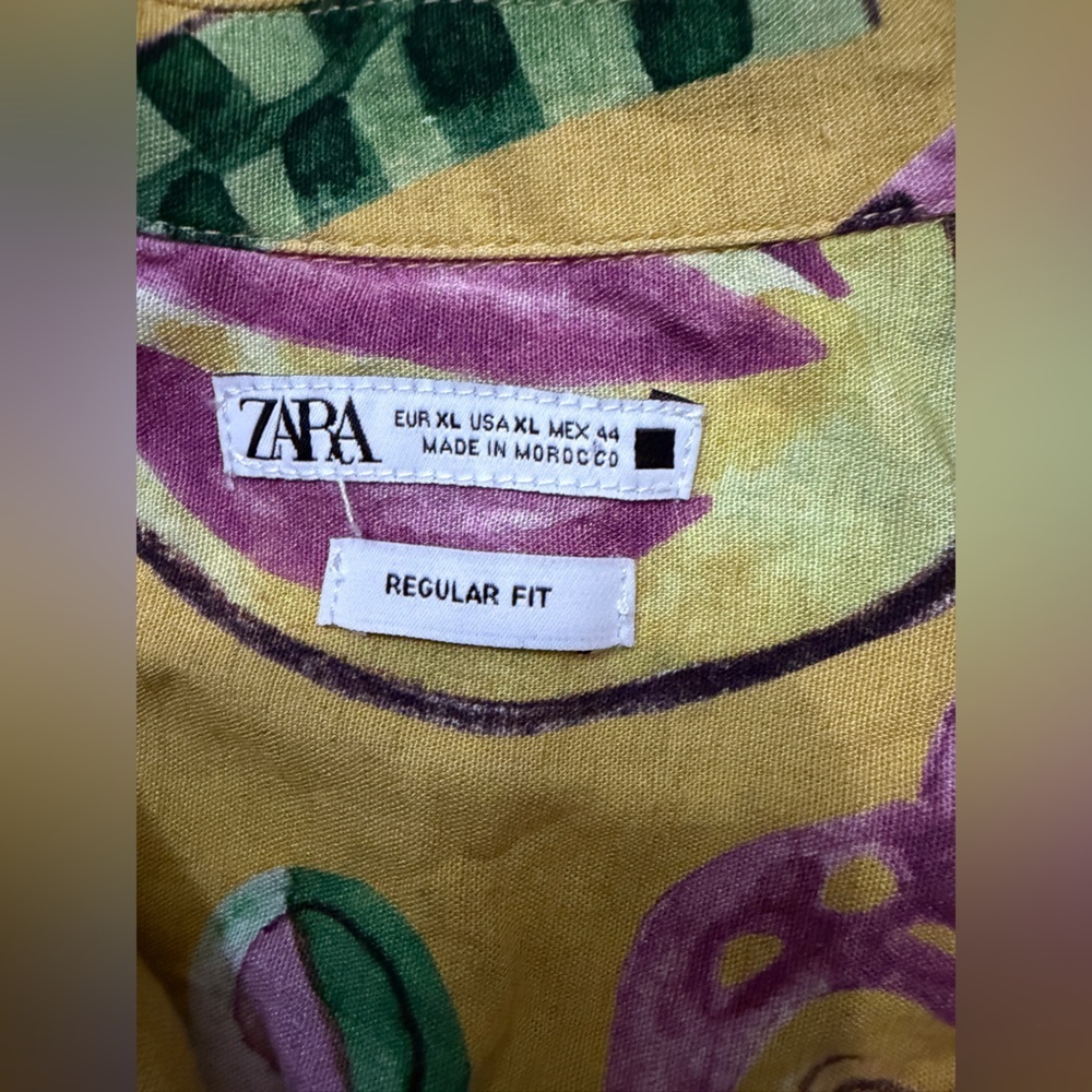 Zara Yellow Floral-Print Short Sleeve Button-Down Shirt - Picture 4 of 7